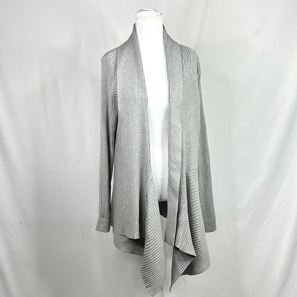 White House Black Market Women's Sz XL Cardigan Grey Ribbed Waterfall Minimalist